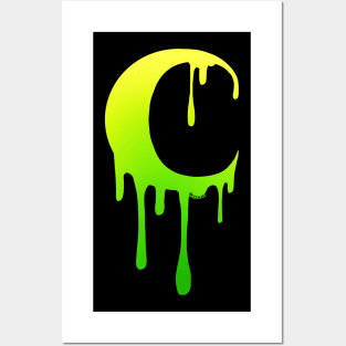 Dripping Moon (Acid Green Gradient) Posters and Art